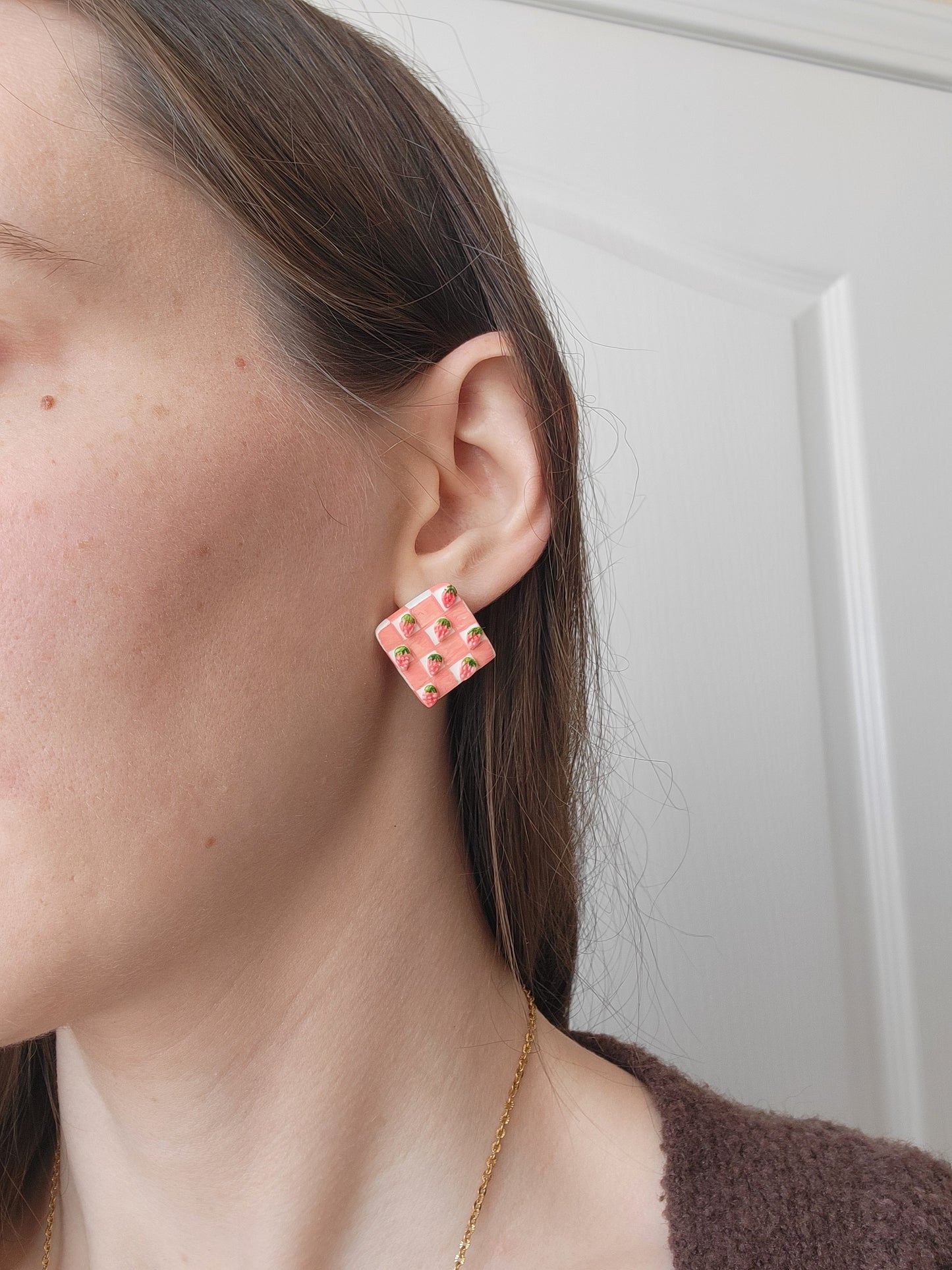 Checkered Strawberry Earrings