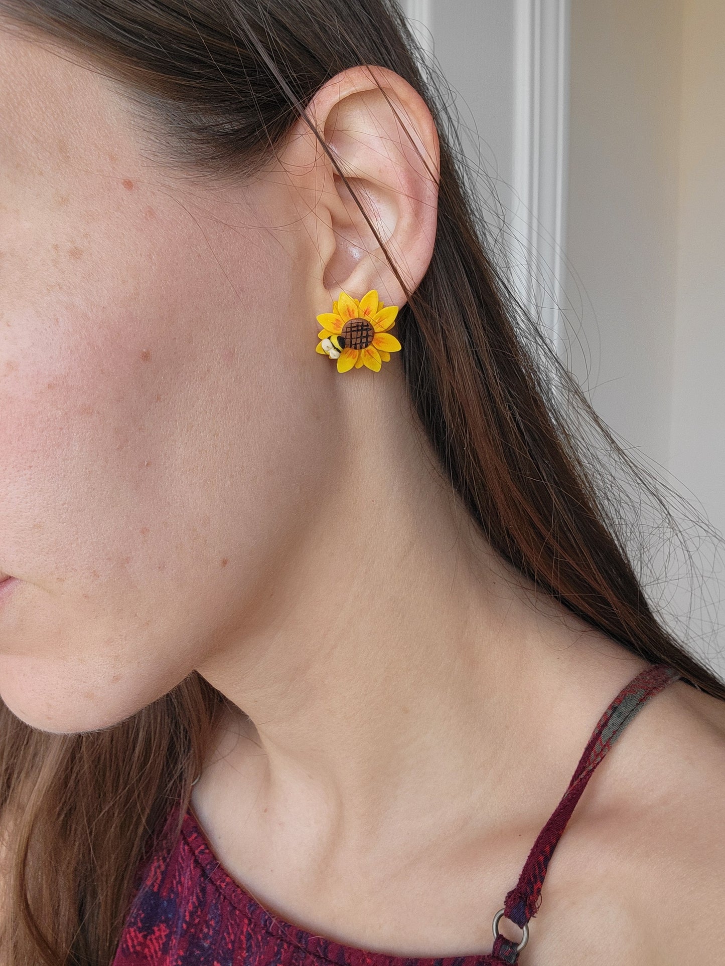 Sunflower and Bee Stud Earrings