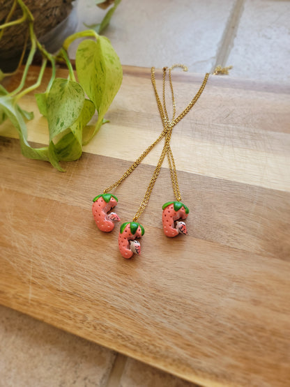 Tiny Bird In Strawberry Necklace