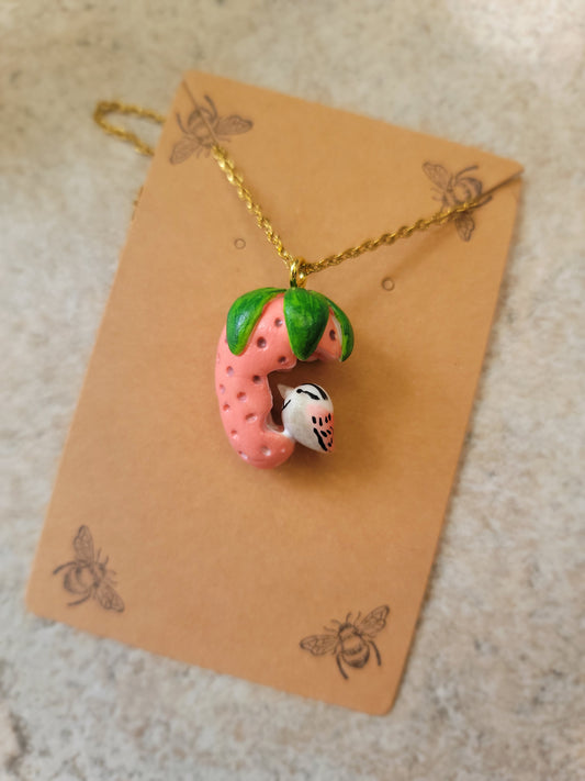 Tiny Bird In Strawberry Necklace