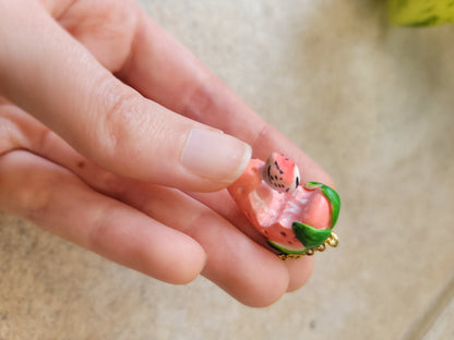 Tiny Bird In Strawberry Necklace