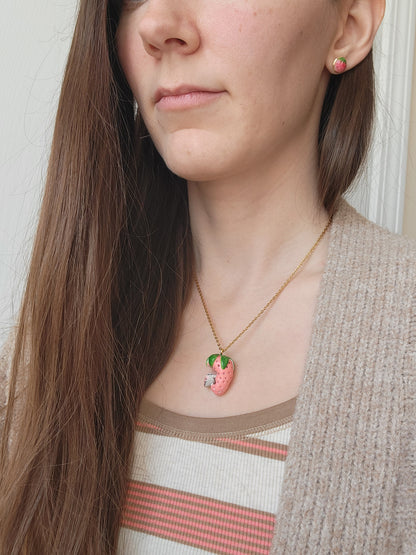 Tiny Bird In Strawberry Necklace