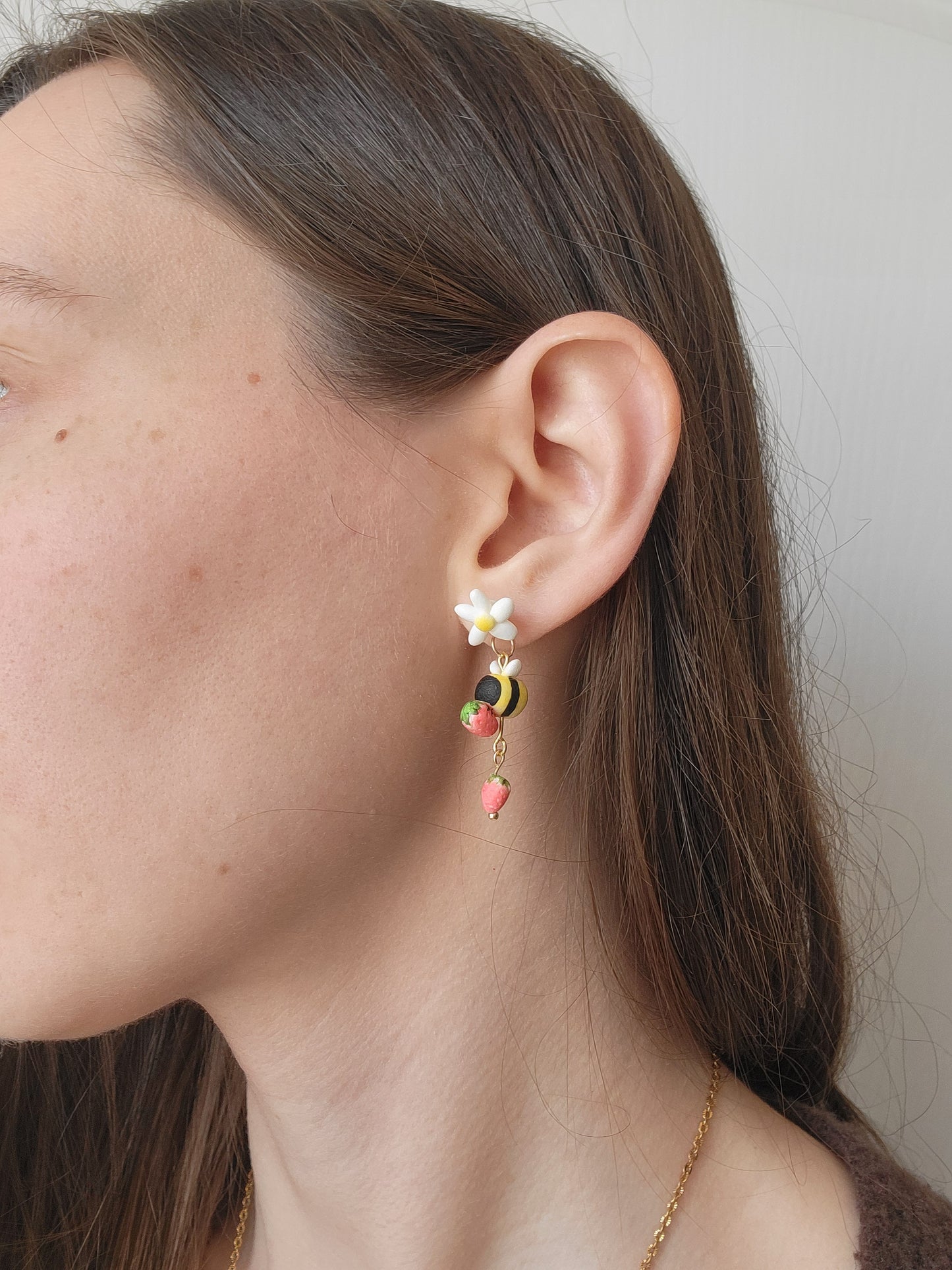 Dangly Bee and Strawberry Earrings