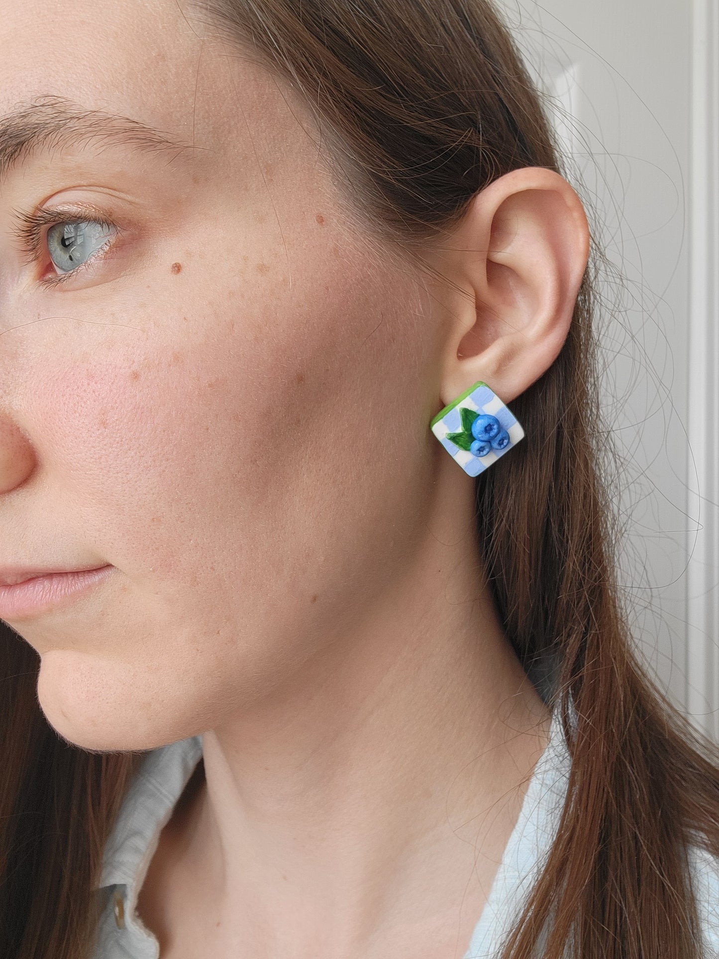 Checkered Blueberry Earrings